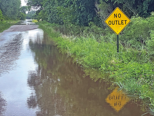 Water covers 279th Street West at the intersection of 79th Street South near the Ninnescah River. There were reports of a few homes in the area being threatened by floodwaters. Travis Mounts/TSnews