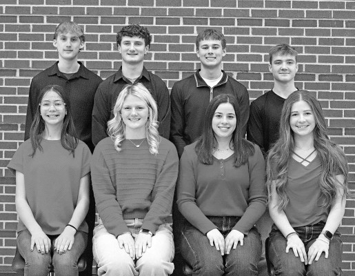 Conway Springs High School will have winter homecoming on Friday. Pictured front from left are queen candidates Sydney Zoglmann, Macie Hartman, Hayley Pauly and Madelyn Stevens. In back from left are king candidates Connor Koster, Eli Benge, Colton Friess and Nolan Warren. Contributed photo