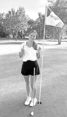 Tori Trumble aced the seventh hole at the Cheney tournament, placed last week at Cherry Oaks Golf Course. Trumble’s ace was the first in Garden Plain school history. Contributed photo