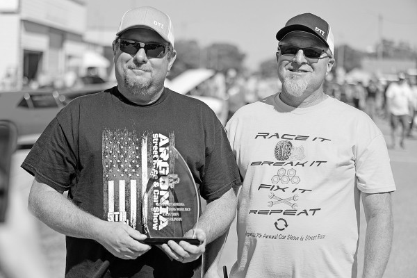 The seventh annual Argonia Street Races and Car Show took place last Saturday with near-perfect conditions. Dale Dickerson, left, was named as the car show people's choice champion with his 1983 Chevy C10. He is pictured with Dennis Dickerson, one of the event organizers. Stephanie McKennon/TSnews