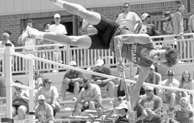 Connor Koonce of Goddard led the Lions at the 5A State meet, placing third in the pole vault. He was one of three Lions to medal in the event, along with Sebastian Nguyen and Rory Cavanaugh. Travis Mounts/TSnews