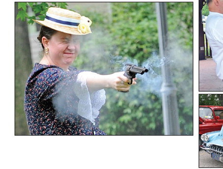An Old West woman settles a dispute herself during a re-enactment Saturday at Haysville’s Vintage Days, held alongside the weekly Hometown Market. In addition to staged shoot-outs, there was a car show, live music, a book sale, and food trucks. Dale Stelz/TSnews