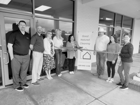 Goddard Chamber of Commerce members gathered last week for a ribbon cutting for Good Natured Cleaning, which is expanding into Goddard and Garden Plain. Paul Rhodes/TSnews