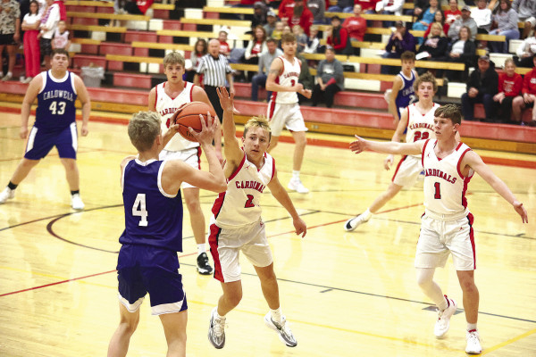 Conway Springs defender Isaac Winter attempts a shot block during the Cardinals’ home victory over Caldwell last week. The victory was part of a three-game winning streak that has the Cardinals’ record at 3-3. Stephanie McKennon/TSnews