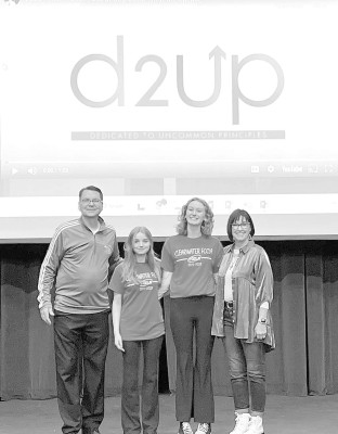 Clearwater High School’s FCCLA chapter has received the National High School Stand Up Award sponsored by FCCLA. Jada Childs, second from left, and Ella Berntsen, second from right, are pictured with Mark and Nannette Potter of Cheney, who speak frequently about mental health. Contributed photo
