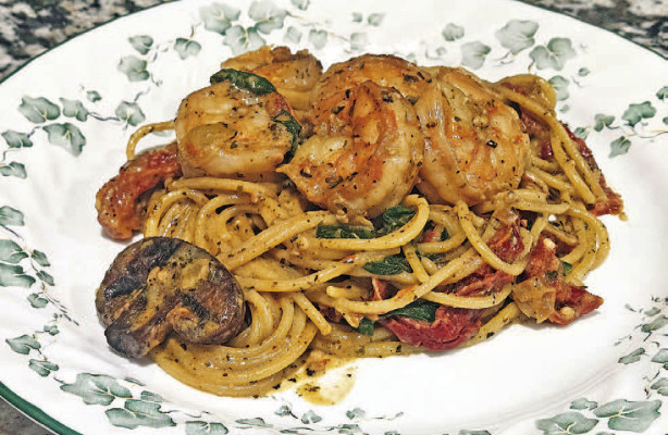 Creamy Tuscan shrimp features Italian seasonings, alongside pasta, mushrooms and more. It’s a great, filling dish for a cold night.