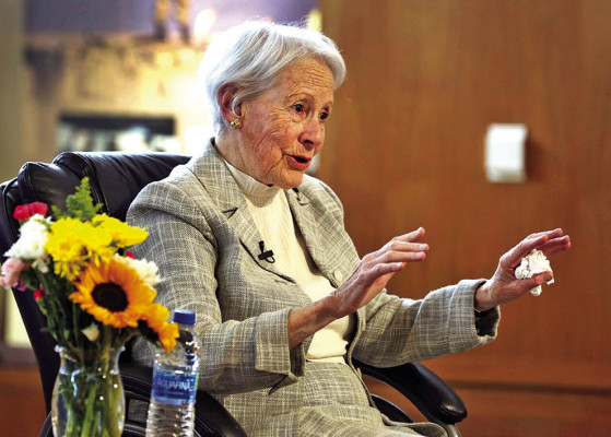 Former U.S. Sen. Nancy Kassebaum of Kansas talks about her Senate career, her relationship with the late U.S. Sen. Bob Dole and the erosion of a commitment to bipartisanship during an appearance at the Dole Institute of Politics in Lawrence. Thad Allton for Kansas Reflector