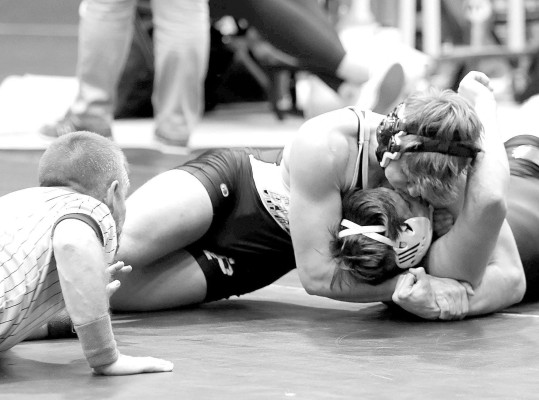 Gage Lee pins an opponent at the 3-1A State wrestling meet. He finished in second place at 175 punds. Robin Wunderlich/Eureka Herald