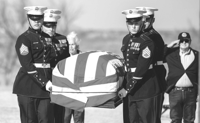 On a sunny, windy day in Carnegie, Okla., amid a gathering of Marines, veterans and family members, the U.S. Marine Corps Detachment from Fort Sill rendered full military honors to Pfc. Robert Taylor. Dec. 7, 2023, marked 82 years to the day since Taylor was killed aboard the USS Oklahoma during the attack on Pearl Harbor. Taylor was born in Viola. Christopher Wilson/Fort Sill Public Affairs