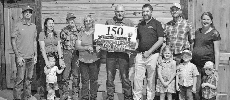 Patterson Family Farms in Valley Center was honored as a Sesquicentennial Farm at the Sedgwick County Farm Bureau annual meeting. Dale Stelz/TSnews