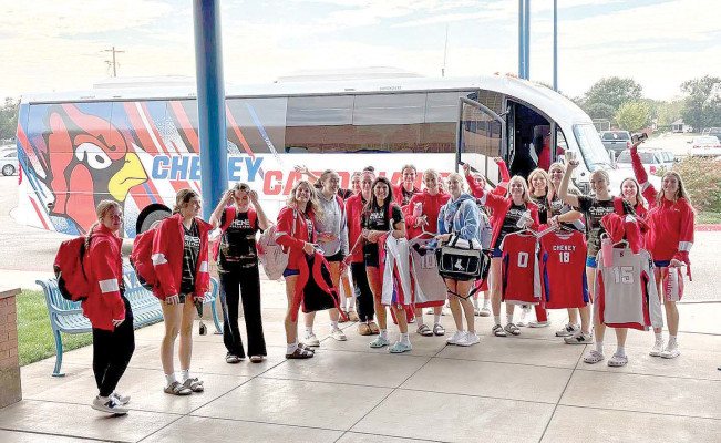 A new charter bus for Cheney activity trips made its debut trip on Oct. 14, taking the Cardinals’ volleyball team to Conway Springs. Contributed photo
