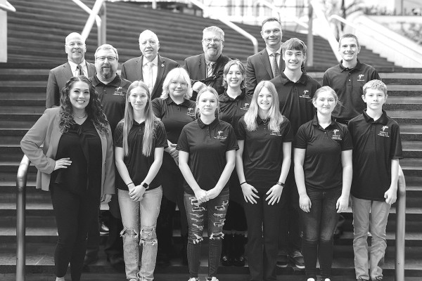 Members of the Haysville Mayor's Youth Leadership Council, along with Mayor Russ Kessler and city administrator Will Black, are pictured with members of the Sedgwick County Commission. Contributed photo