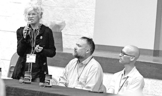 Robin Macy of Bartlett Arboretum in Belle Plaine, left, Jon Bacon of the City of Wichita forestry department, and Kody Kraemer of the Kansas Forest Service comprised the tree panel that spoke at the Sedgwick County Conservation District annual meeting in Wichita. Stephanie McKennon/TSnews