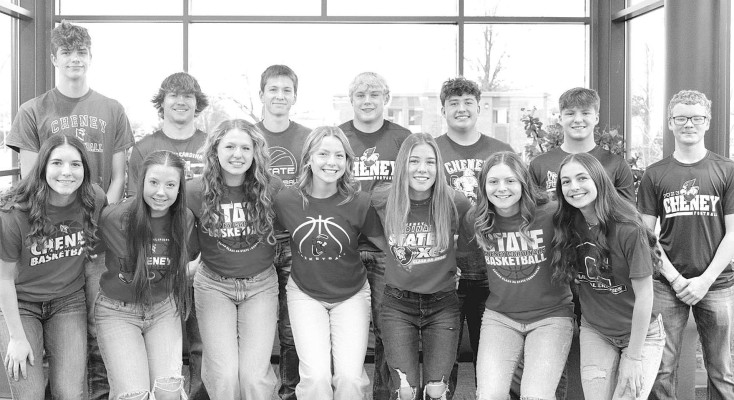 This year's Cheney High School Heart to Heart court includes, back row from left, Logan Wallace, Brayden Dibble, Aiden Lynch, Drew Tolar, Jack Gregory, Tre Black and Chase Hester; and front row from left, Katy Wehrman, Keeley Smith, Peyton McCormick, Rachel Rosenhagen, Tatum Ingram, Reagan Ayres and Sierra Galloway. Contributed photo