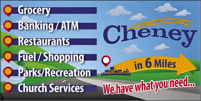 This is a sketch of what a new sign promoting Cheney could look like on 21st Street. Chamber members are ready to move forward with the sign improvements. Contributed artwork