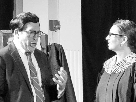 Daniel Snyder portrays Justice Antonin Scalia and Jenna Clark portrays Justice Ruth Bader Ginsburg in this past weekend’s performance of “Scalia/Ginsburg” that was presented at the Historic Sedgwick County Courthouse by Wichita Grand Opera. Paul Rhodes/TSnews