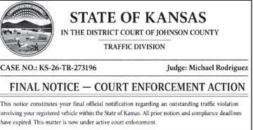 Many people received this notice by text on Easter, trying to convince people that they owed money on traffic violations in Johnson County. Law enforcement has confirmed that it is a scam. Contributed image