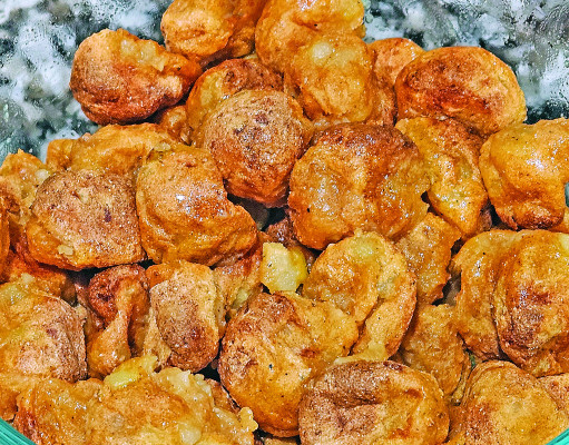 Garlic potato balls are made in the air fryer and are a wonderful texture, with a crispy outside and a mashedpotato- like inside.