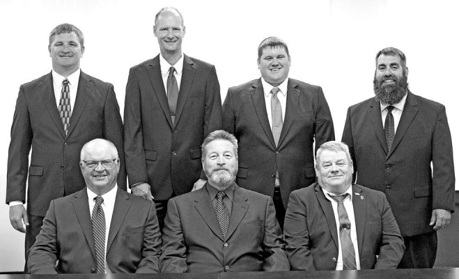 Back: Curtis Winter, president Brandon J. Pauly, Mark Hemberger, Aaron Lange. Front: Vice president Bill Dalbom, Bruce Harrington, Brad Farmer.