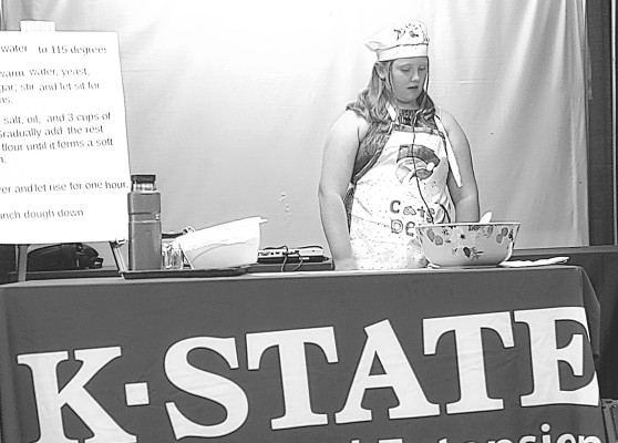 Kellyann Nance gives a demonstration on baking bread during the Kansas State Fair in Hutchinson. Contributed photo