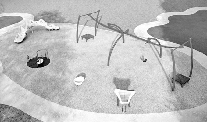 This rendering gives a rough idea of what the new playground improvements at Goddard’s Linear Park will look like. Contributed photo