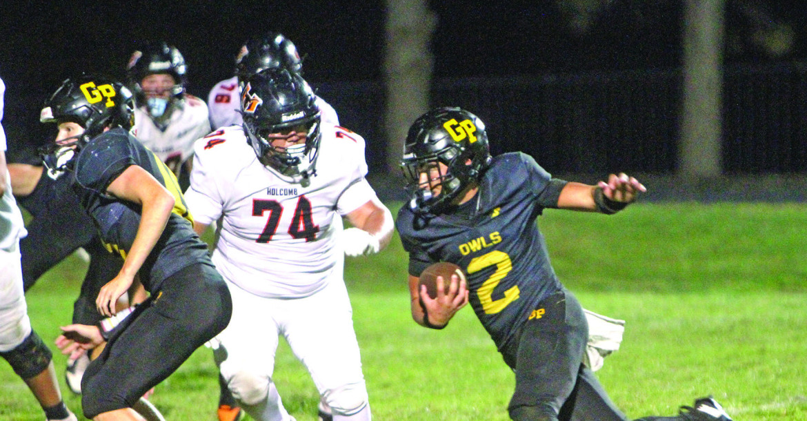 Braylen Dold heads toward the goal line during the second half of Garden Plain’s home victory over Holcomb. It was Garden Plain’s first win this season, and second game against a ranked Class 3A team.
