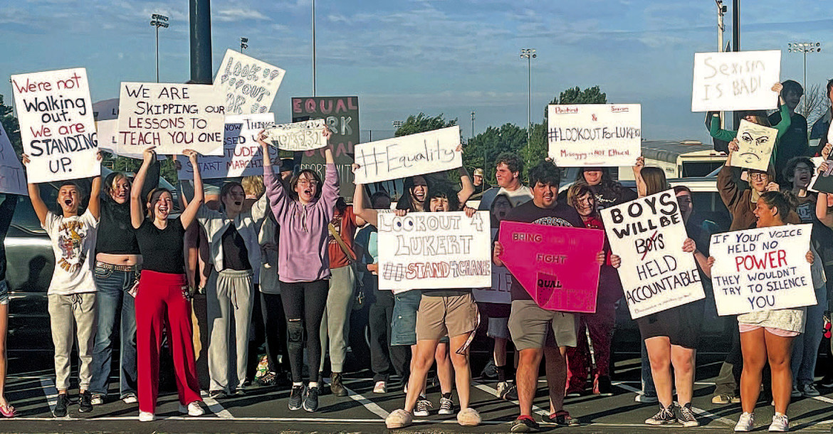 Approximately 100 Clearwater High School students walked out of class on Monday morning to show their support for Deborah Lukert, who is suing the Clearwater School District, and for other teachers who they say have been subjected to gender discrimination. Travis Mounts/TSnews