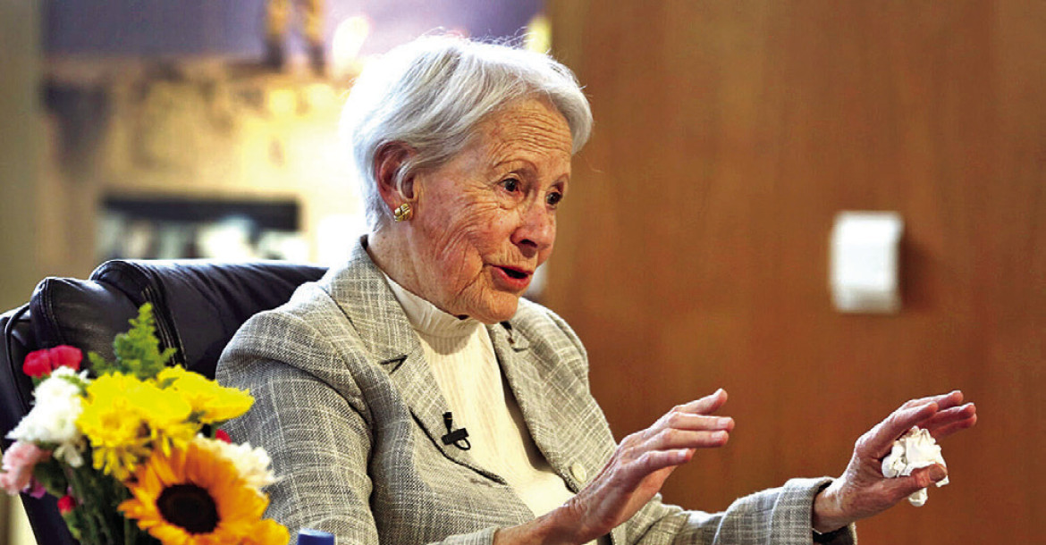 Former U.S. Sen. Nancy Kassebaum of Kansas talks about her Senate career, her relationship with the late U.S. Sen. Bob Dole and the erosion of a commitment to bipartisanship during an appearance at the Dole Institute of Politics in Lawrence. Thad Allton for Kansas Reflector